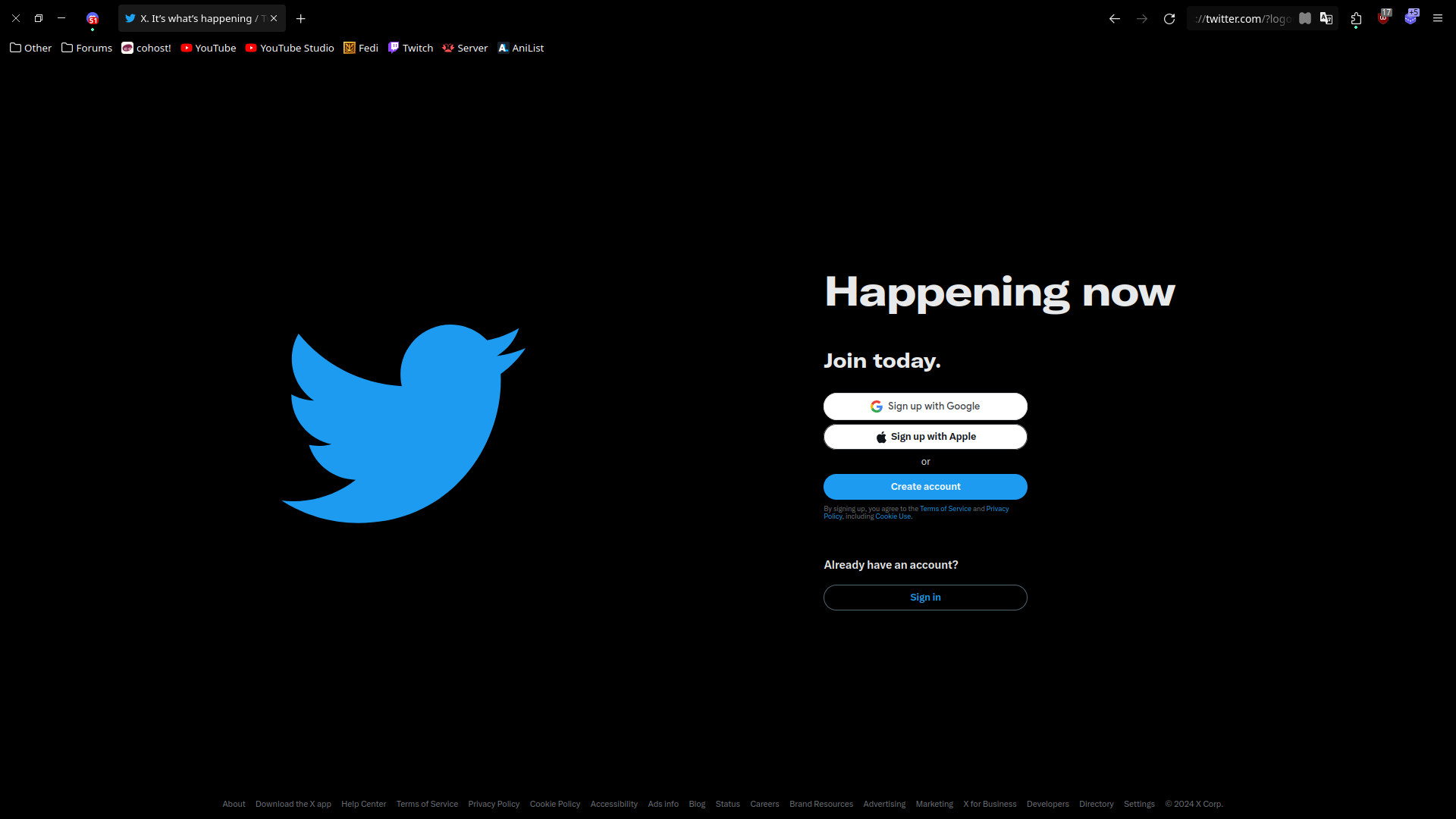 the twitter signin screen coming from a logout, meaning i've just logged out of my twitter account